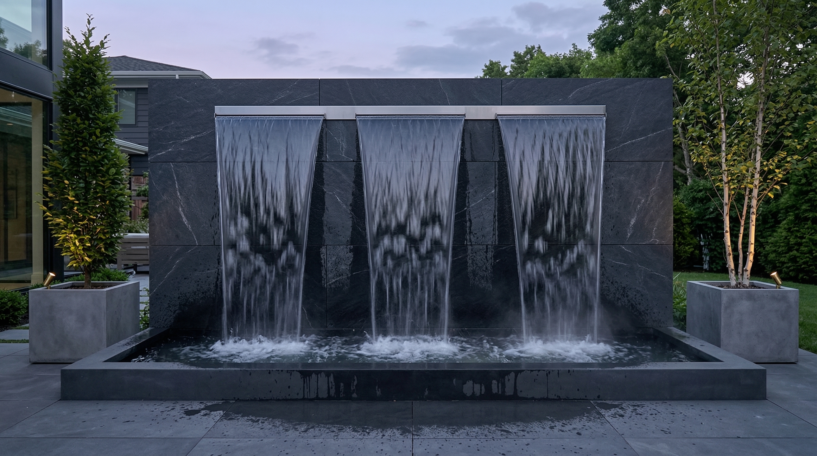 Cinematic eye-level view of a sleek contemporary pool